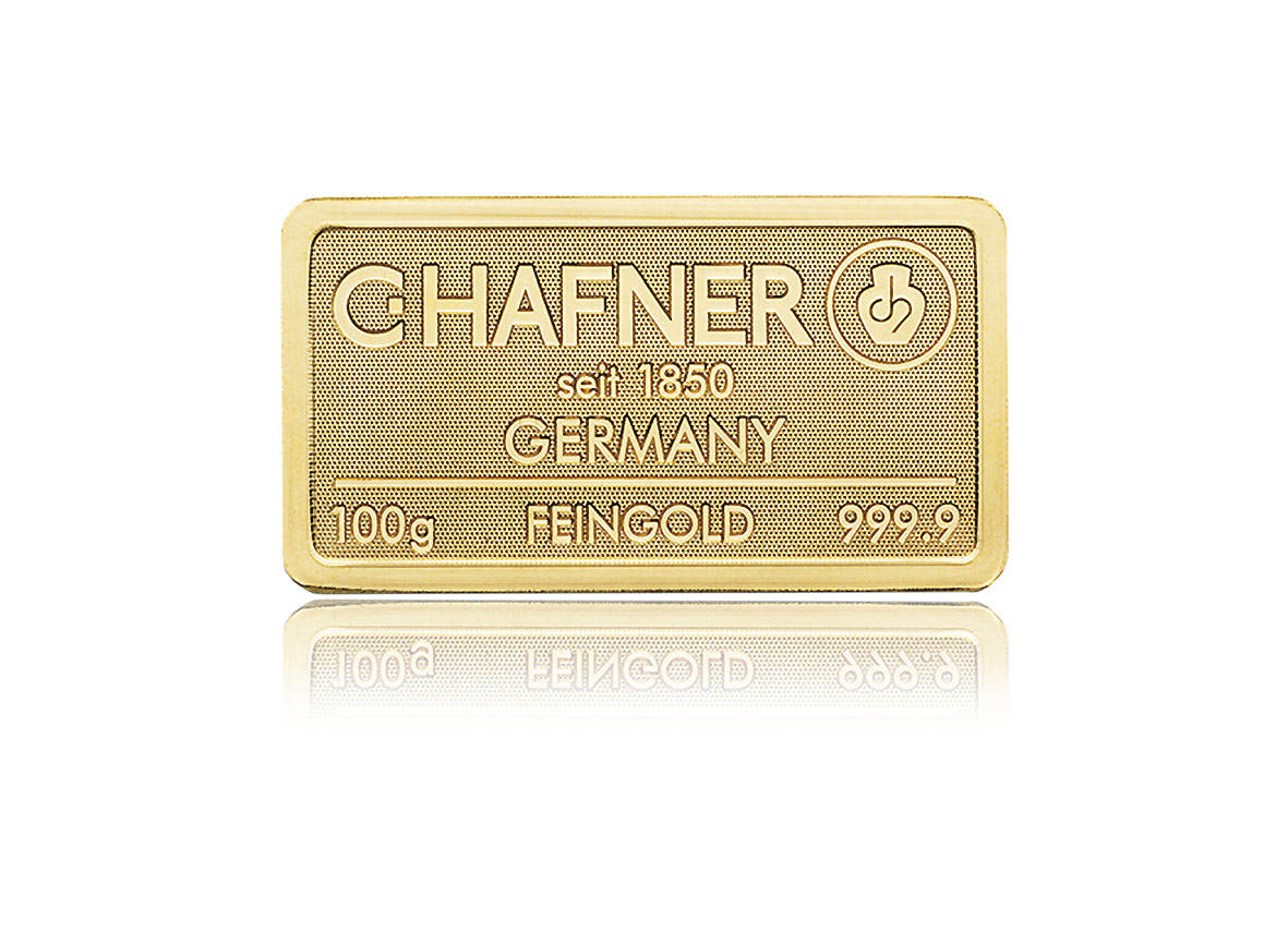 C.Hafner Goldbarren 100g geprägt bei Goldreserven kaufen