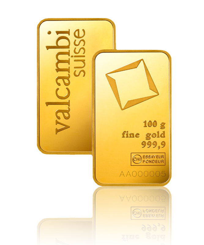 Valcambi Goldbarren 100g geprägt bei Goldreserven kaufen